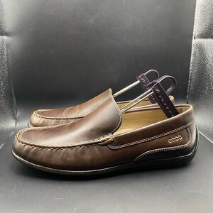 ECCO Classic Moc 2.0 Driving Loafers Mens SZ 42 Brown Leather Preppy Town Shoes